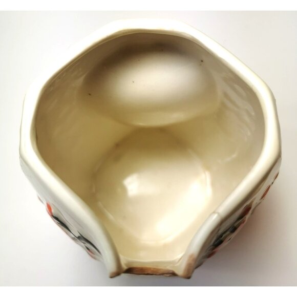 Vtg  60s Japanese Tea Caddy Jar Lidded Octagon Cream Cherry Blossom Sunburst - Picture 8 of 10